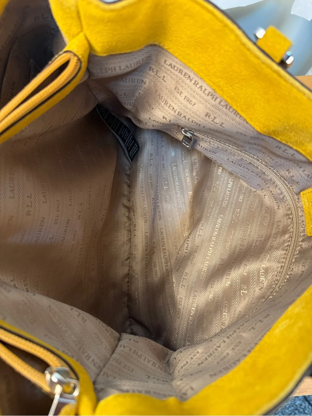 Lauren Ralph Lauren Suede Bucket Hobo Shoulder Bag in Mustard Yellow